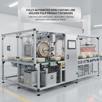 Fully-Automated Spin Coating Line for Molded Pulp Product Interiors | For Efficient Water/Oil-Resistant Coating on Food Containers & Trays