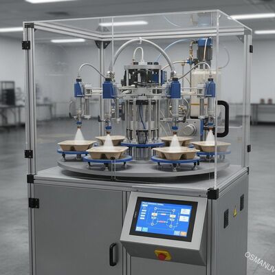 Precision 6-Position Rotary Coating System for Molded Pulp Food Packaging - Uniform Film Thickness Control