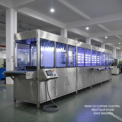 60KW Uv Curtain Coating Machine 380V Four Stage Conveying For Shoe Material