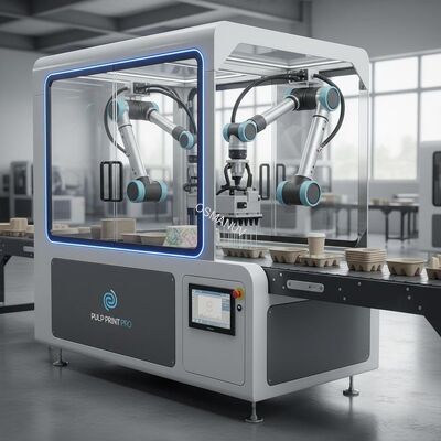 Integrated Robotic Pick-Place One-Pass Water-Based Digital Printer for Molded Pulp – Inline Automated Decoration
