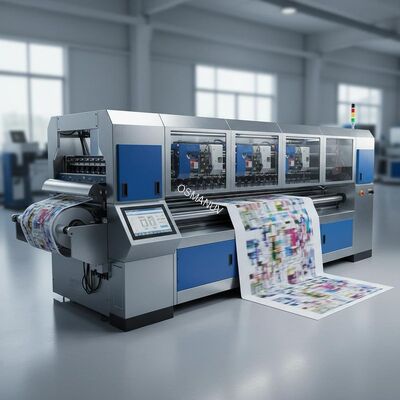 High-speed single-pass digital printer with 150 m/min printing speed customizable up to 2,500 mm width and CMYK + white + varnish configurations